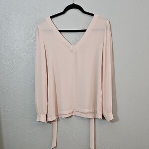 LOFT Blush Pink V-Neck Blouse With Tie In Back Womens Medium Oversized